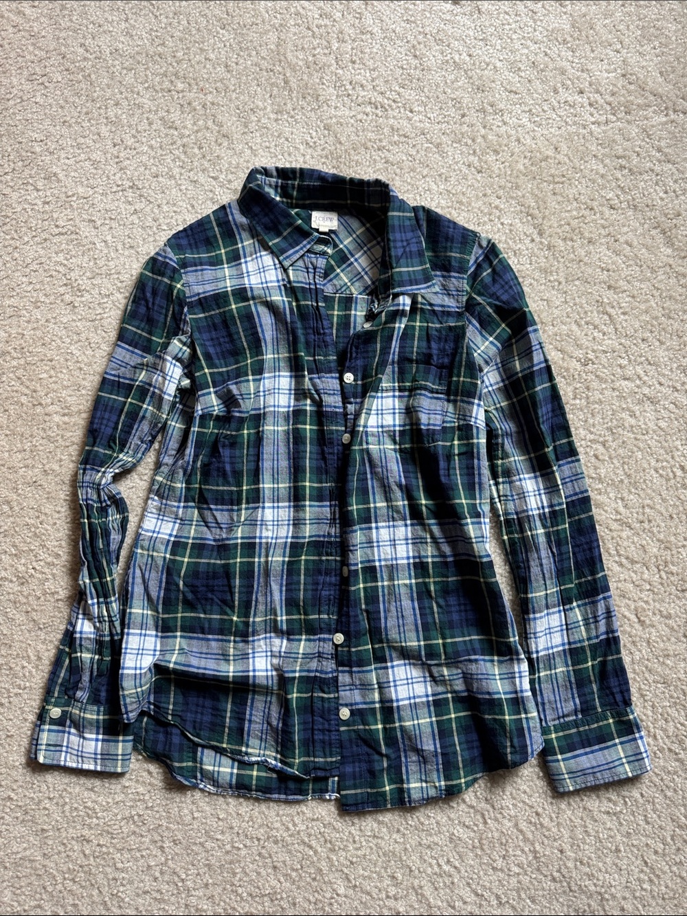 J. Crew Green and Navy Plaid Button-Down Shirt